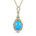 Amerikanischer, natürlicher Sleeping Beauty Türkis, weißer Zirkon Anhänger mit Kette, 925 Silber Gelbgold Vermeil ca. 3.21 ct