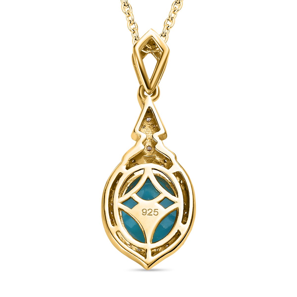 Amerikanischer, natürlicher Sleeping Beauty Türkis, weißer Zirkon Anhänger mit Kette, 925 Silber Gelbgold Vermeil ca. 3.21 ct