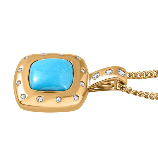 Amerikanischer natürlicher  Sleeping Beauty Türkis, weißer Zirkon Anhänger mit Kette, 925 Silber Gelbgold Vermeil ca. 5.61 ct