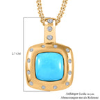 Amerikanischer natürlicher  Sleeping Beauty Türkis, weißer Zirkon Anhänger mit Kette, 925 Silber Gelbgold Vermeil ca. 5.61 ct