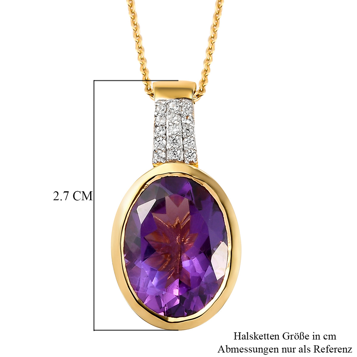 Natürlicher, marokkanischer Amethyst und weißer Zirkon-Anhänger mit Kette, 925 Silber vergoldet ca. 8,28 ct