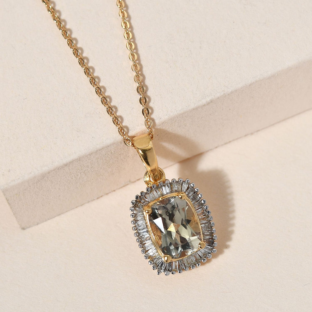 AAA Turkizit (Diaspore) und weißer Diamant-Anhänger mit Kette, ca. 50 cm, 925 Silber Gelbgold Vermeil ca. 1.72 ct