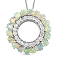 Natürlicher, äthiopischer Opal und weißer Zirkon-Anhänger mit Kette, ca. 50 cm, 925 Silber Platiniert ca. 4,04 ct