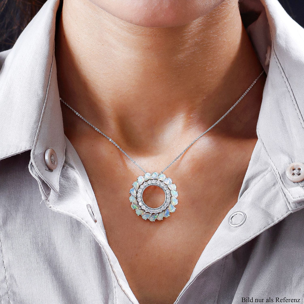 Natürlicher, äthiopischer Opal und weißer Zirkon-Anhänger mit Kette, ca. 50 cm, 925 Silber Platiniert ca. 4,04 ct