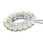 Natürlicher, äthiopischer Opal und weißer Zirkon-Anhänger mit Kette, ca. 50 cm, 925 Silber Platiniert ca. 4,04 ct
