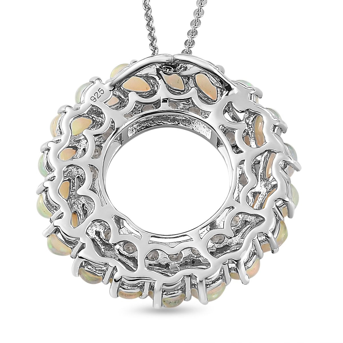 Natürlicher, äthiopischer Opal und weißer Zirkon-Anhänger mit Kette, ca. 50 cm, 925 Silber Platiniert ca. 4,04 ct
