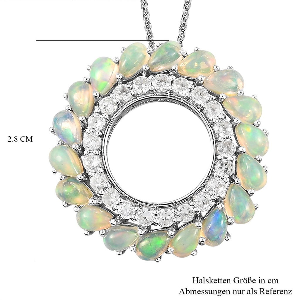 Natürlicher, äthiopischer Opal und weißer Zirkon-Anhänger mit Kette, ca. 50 cm, 925 Silber Platiniert ca. 4,04 ct