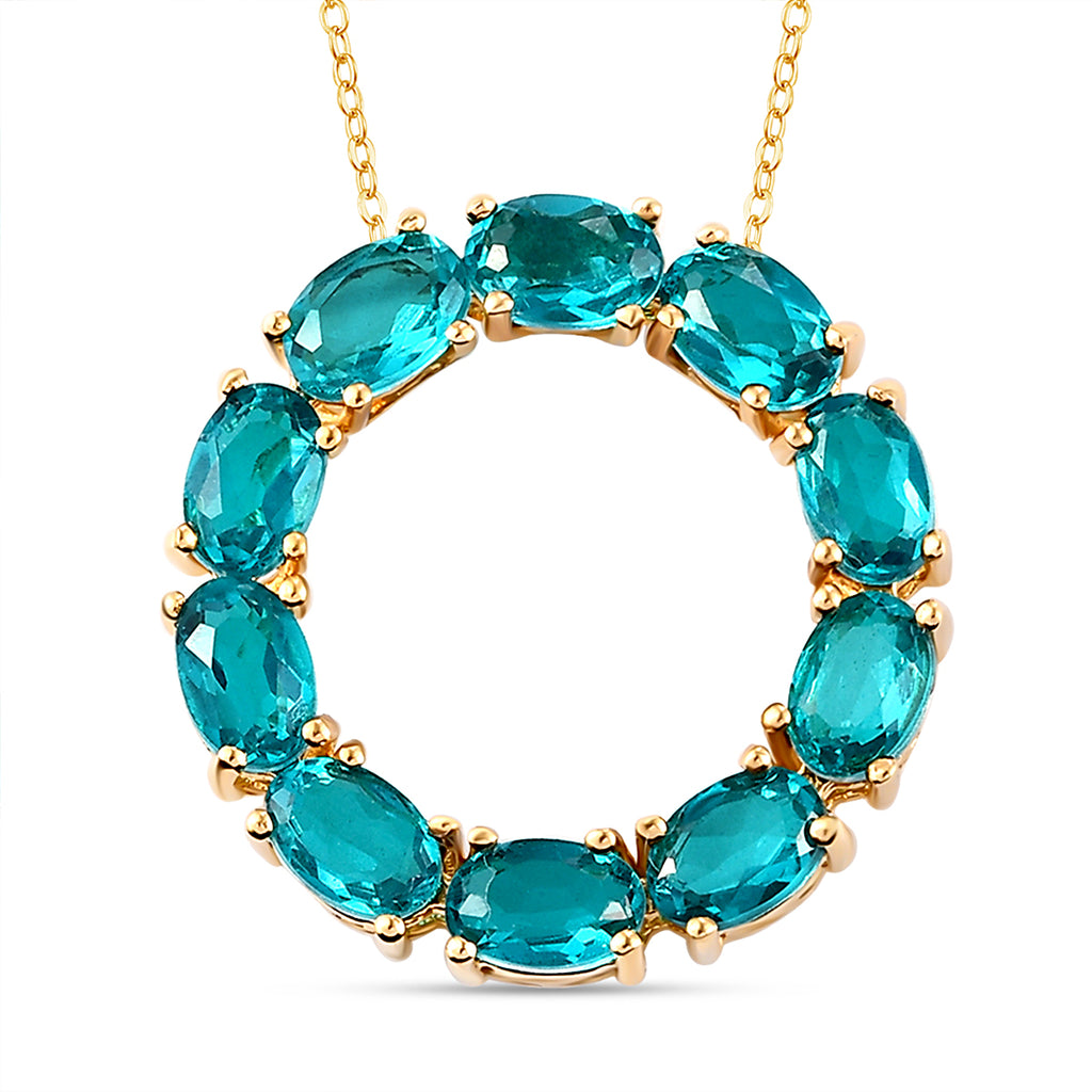 Capri-Blau Triplett Quarz-Anhänger mit Kette, 925 Silber vergoldet ca. 5,07 ct
