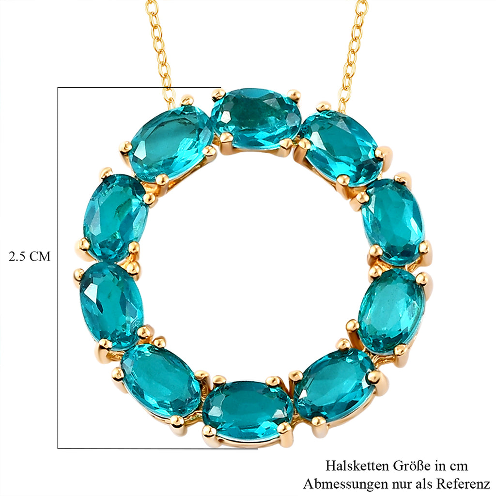 Capri-Blau Triplett Quarz-Anhänger mit Kette, 925 Silber vergoldet ca. 5,07 ct