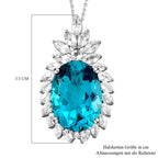 Capri-Blau Quartz und weißer Topas-Anhänger mit Kette, 925 Silber platiniert ca. 16.33 ct