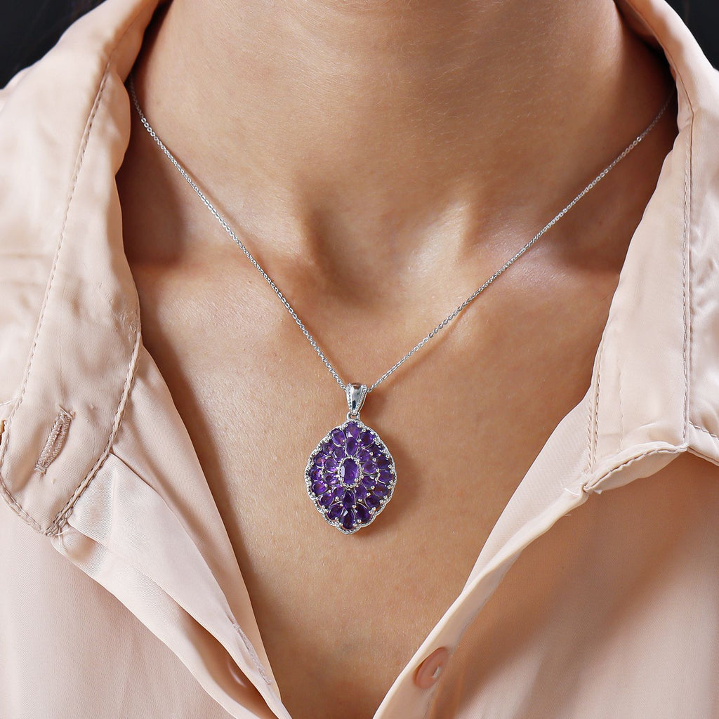 Afrikanischer Amethyst Anhänger mit Kette, ca. 50 cm, 925 Silber platiniert, ca. 4.97 ct