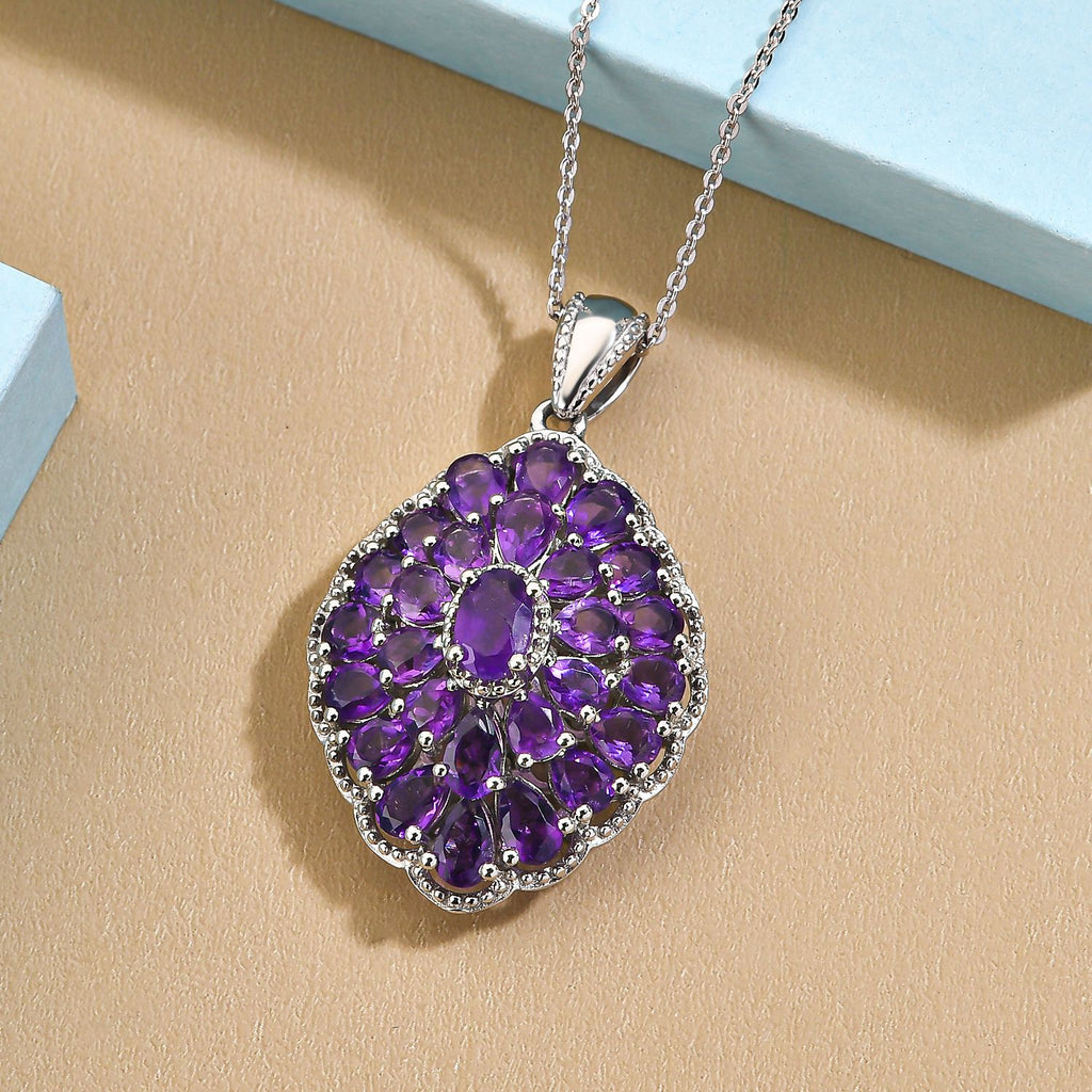 Afrikanischer Amethyst Anhänger mit Kette, ca. 50 cm, 925 Silber platiniert, ca. 4.97 ct
