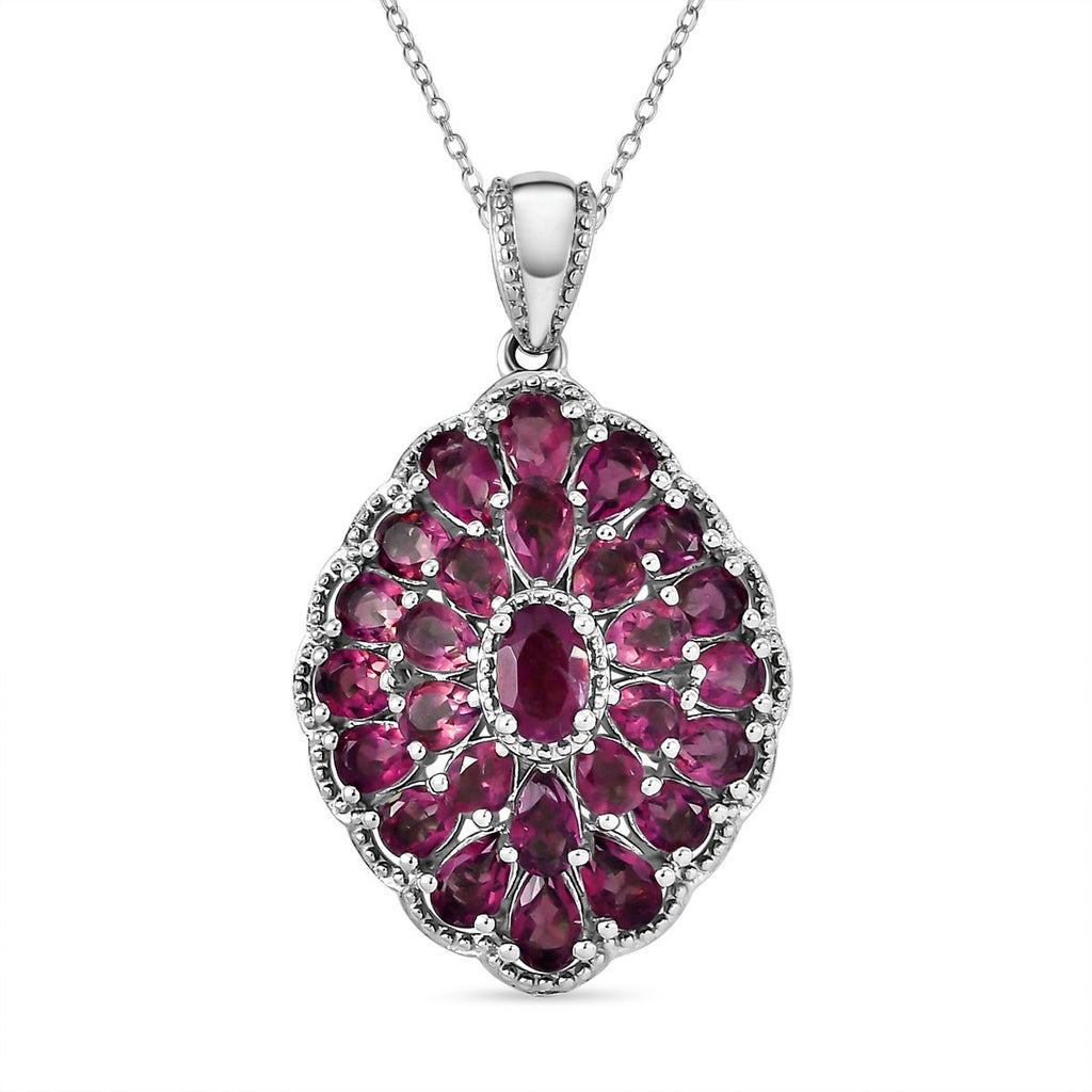 Rhodolith Granat Anhänger mit Kette, ca. 50 cm, 925 Silber platiniert ca. 5,62 ct