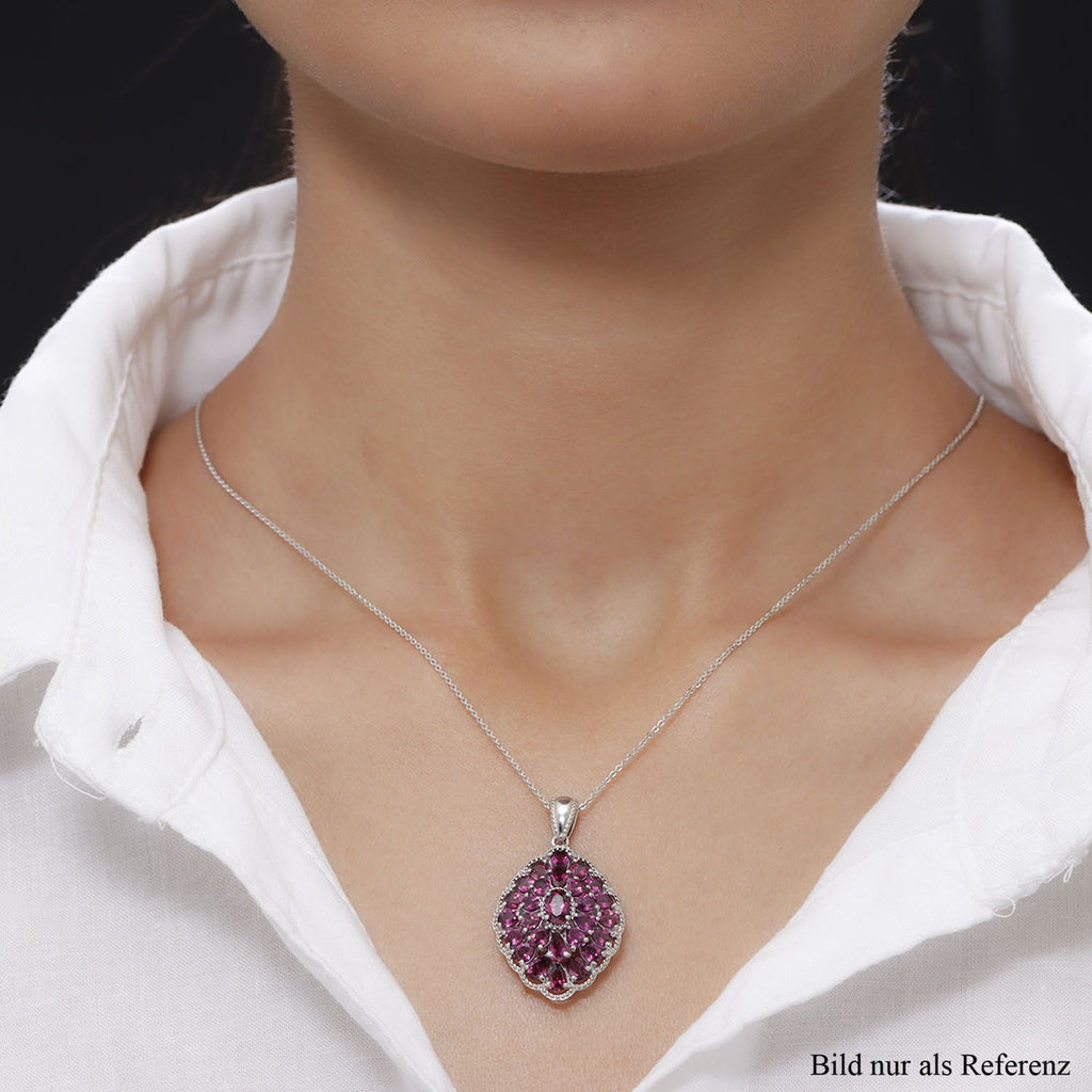 Rhodolith Granat Anhänger mit Kette, ca. 50 cm, 925 Silber platiniert ca. 5,62 ct