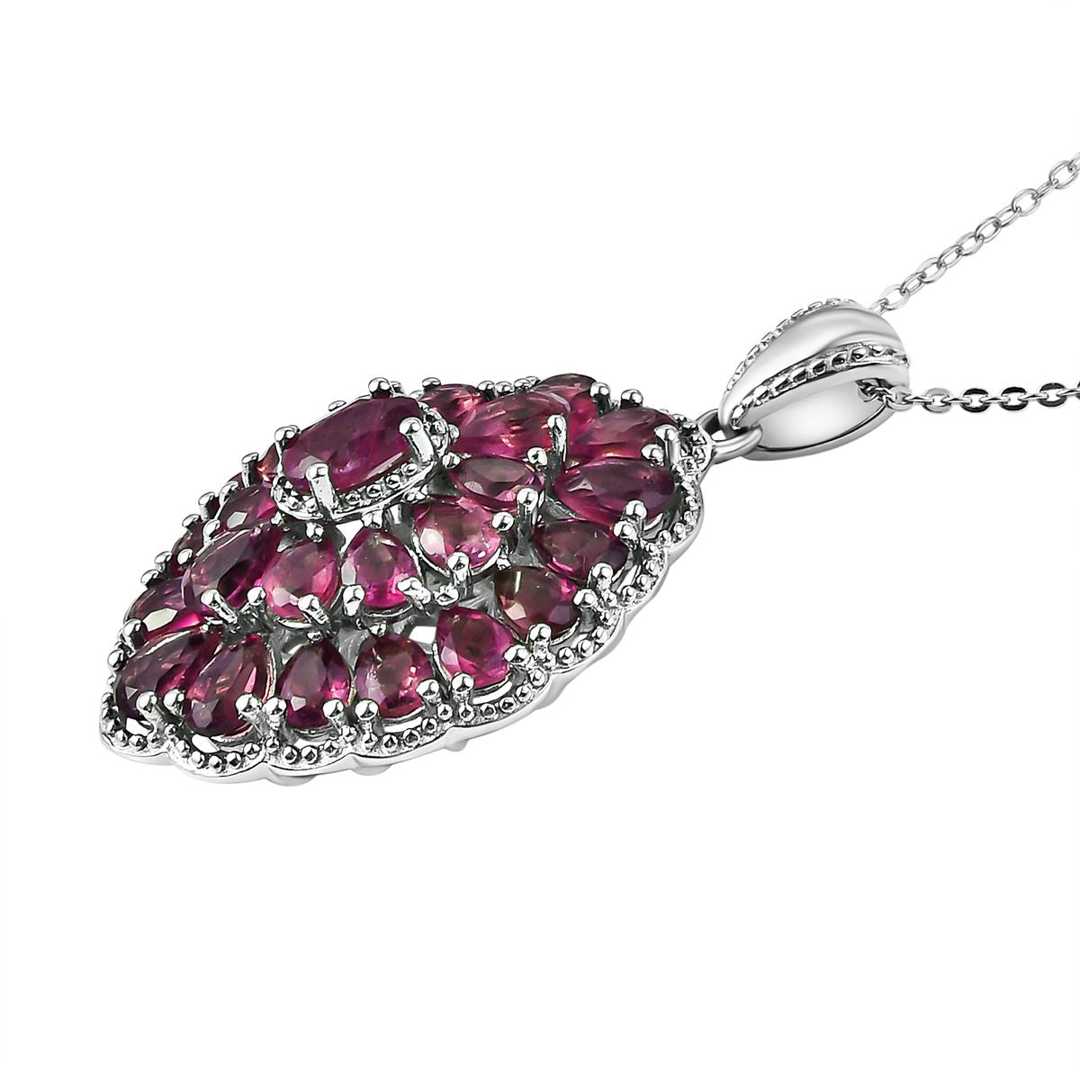 Rhodolith Granat Anhänger mit Kette, ca. 50 cm, 925 Silber platiniert ca. 5,62 ct