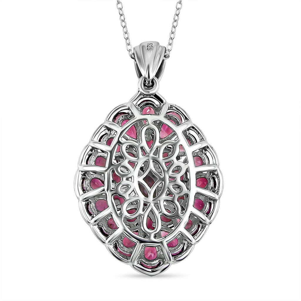 Rhodolith Granat Anhänger mit Kette, ca. 50 cm, 925 Silber platiniert ca. 5,62 ct