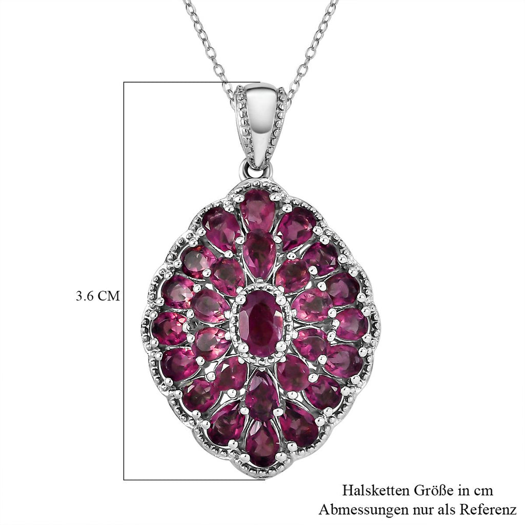 Rhodolith Granat Anhänger mit Kette, ca. 50 cm, 925 Silber platiniert ca. 5,62 ct