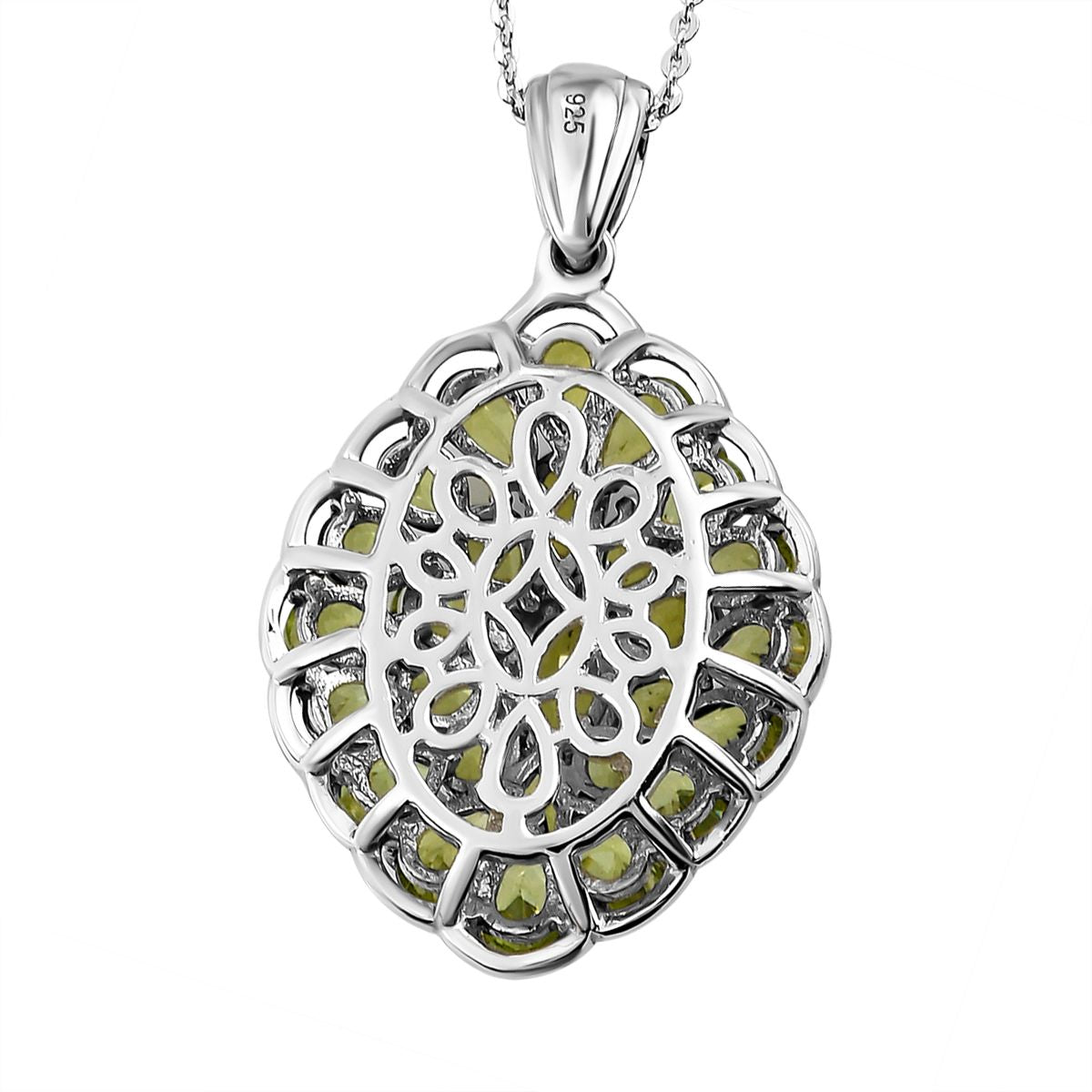Natürlicher Peridot Anhänger mit Kette, ca. 50 cm, 925 Silber platiniert, ca. 5.93 ct