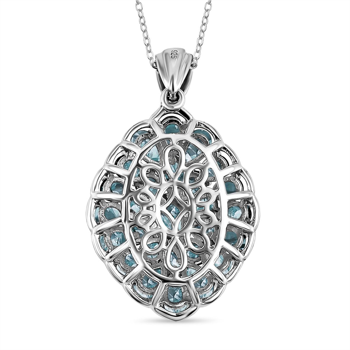Himmelblauer Topas Anhänger mit Kette, ca. 50 cm, 925 Silber platiniert, ca. 6.14 ct