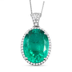Smaragd-Triplett-Quarz und weißer Zirkon-Anhänger mit Kette, 925 Silber platiniert ca. 34,29 ct