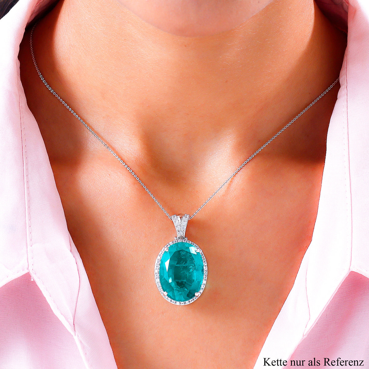 Smaragd-Triplett-Quarz und weißer Zirkon-Anhänger mit Kette, 925 Silber platiniert ca. 34,29 ct