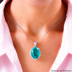 Smaragd-Triplett-Quarz und weißer Zirkon-Anhänger mit Kette, 925 Silber platiniert ca. 34,29 ct