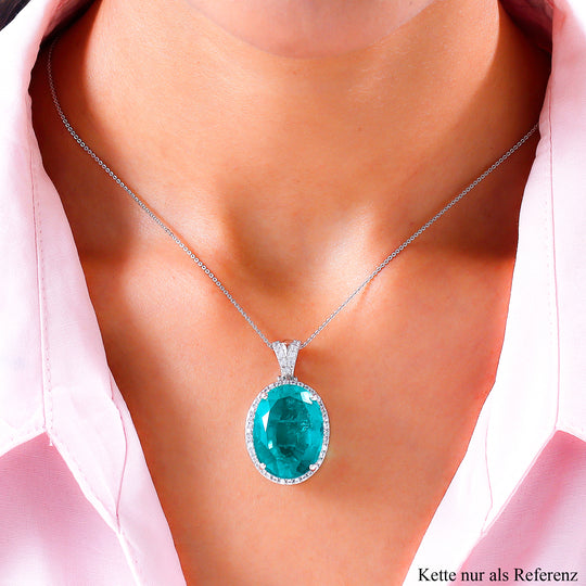Smaragd-Triplett-Quarz und weißer Zirkon-Anhänger mit Kette, 925 Silber platiniert ca. 34,29 ct