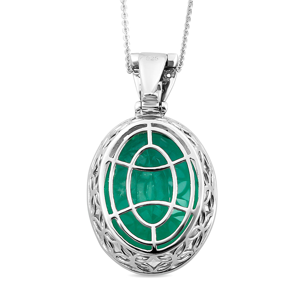 Smaragd-Triplett-Quarz und weißer Zirkon-Anhänger mit Kette, 925 Silber platiniert ca. 34,29 ct