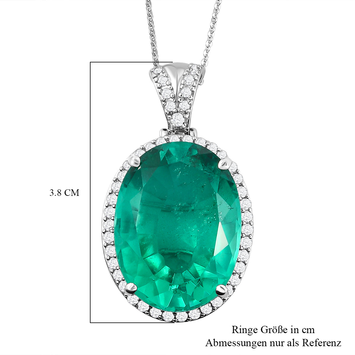 Smaragd-Triplett-Quarz und weißer Zirkon-Anhänger mit Kette, 925 Silber platiniert ca. 34,29 ct