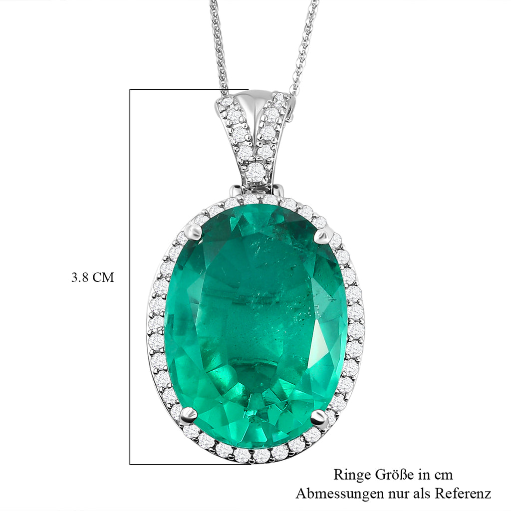 Smaragd-Triplett-Quarz und weißer Zirkon-Anhänger mit Kette, 925 Silber platiniert ca. 34,29 ct