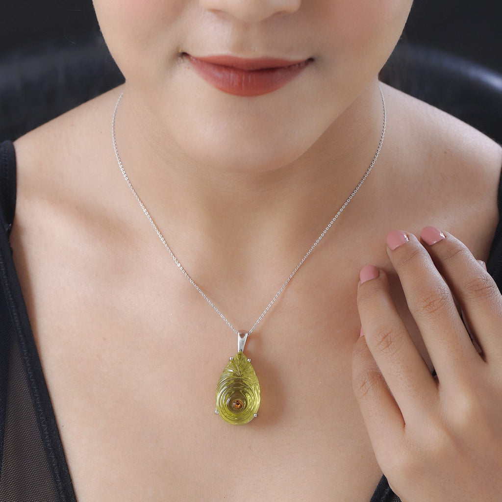 Ouro Verde-Quarz, Madeira Citrin Kristall Schmuckset 925 Silber platiniert ca. 38.36 ct