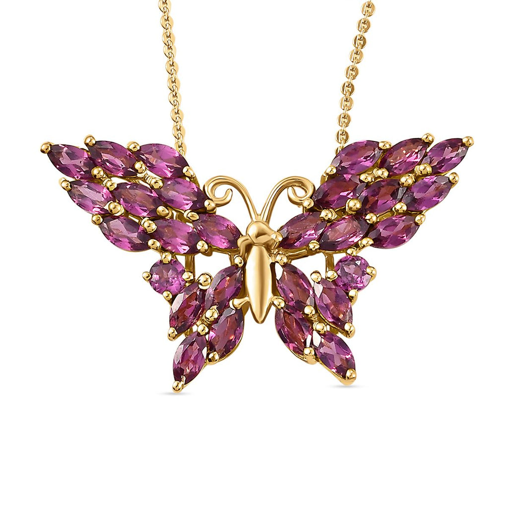 Rhodolith Granat-Anhänger mit Kette, Scmetterling-Form, 925 Silber vergoldet ca. 4,96 ct