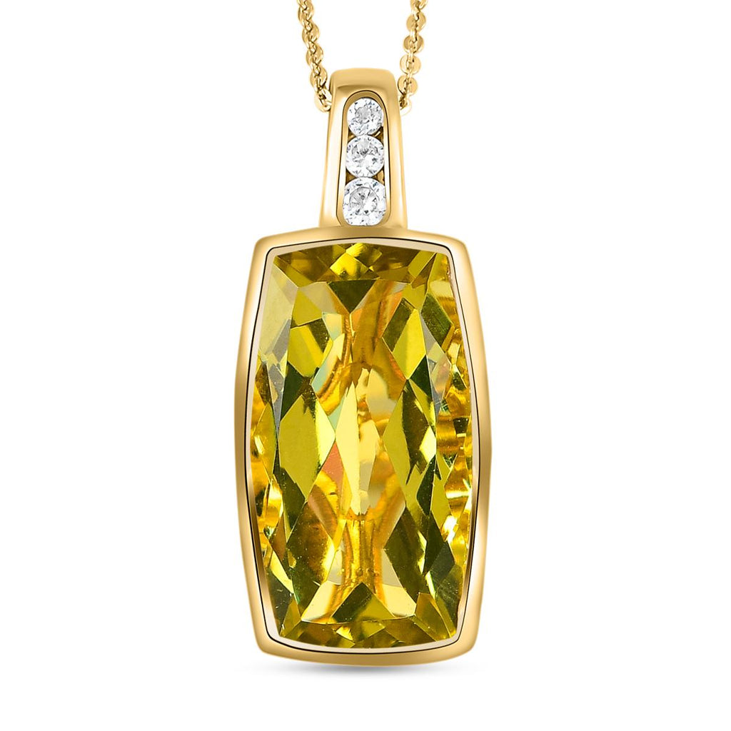 Ouro Verde-Quarz und weißer Zirkon-Anhänger mit Kette, 925 Silber vergoldet ca. 16.09 ct