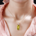 Ouro Verde-Quarz und weißer Zirkon-Anhänger mit Kette, 925 Silber vergoldet ca. 16.09 ct
