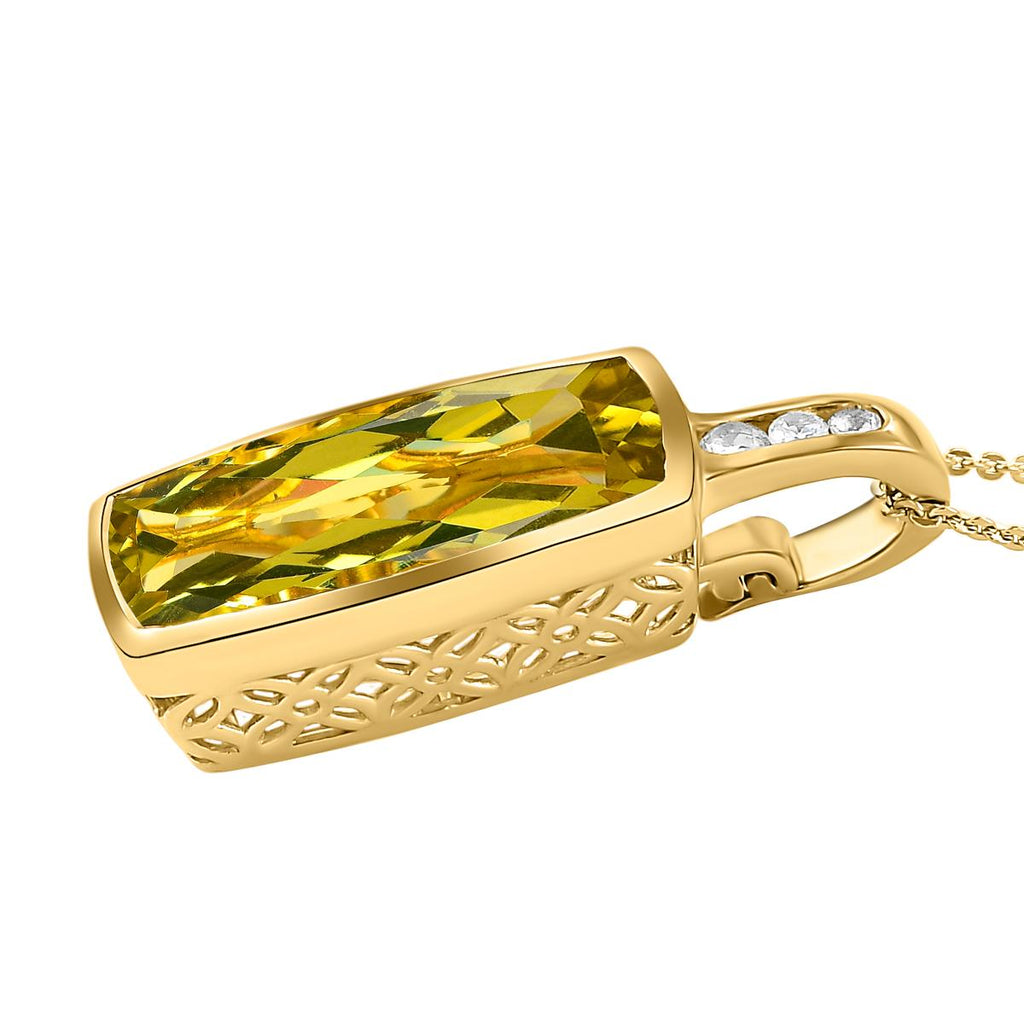 Ouro Verde-Quarz und weißer Zirkon-Anhänger mit Kette, 925 Silber vergoldet ca. 16.09 ct