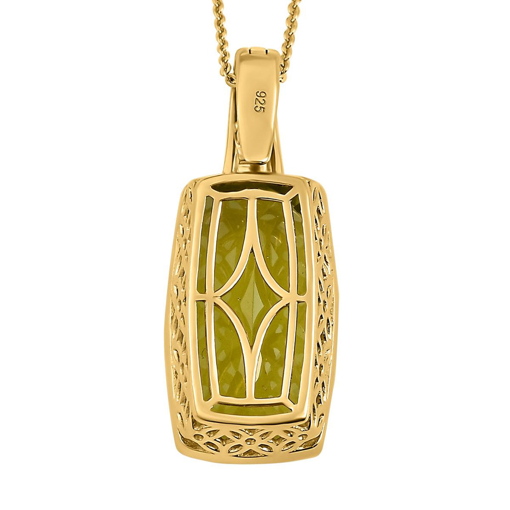 Ouro Verde-Quarz und weißer Zirkon-Anhänger mit Kette, 925 Silber vergoldet ca. 16.09 ct