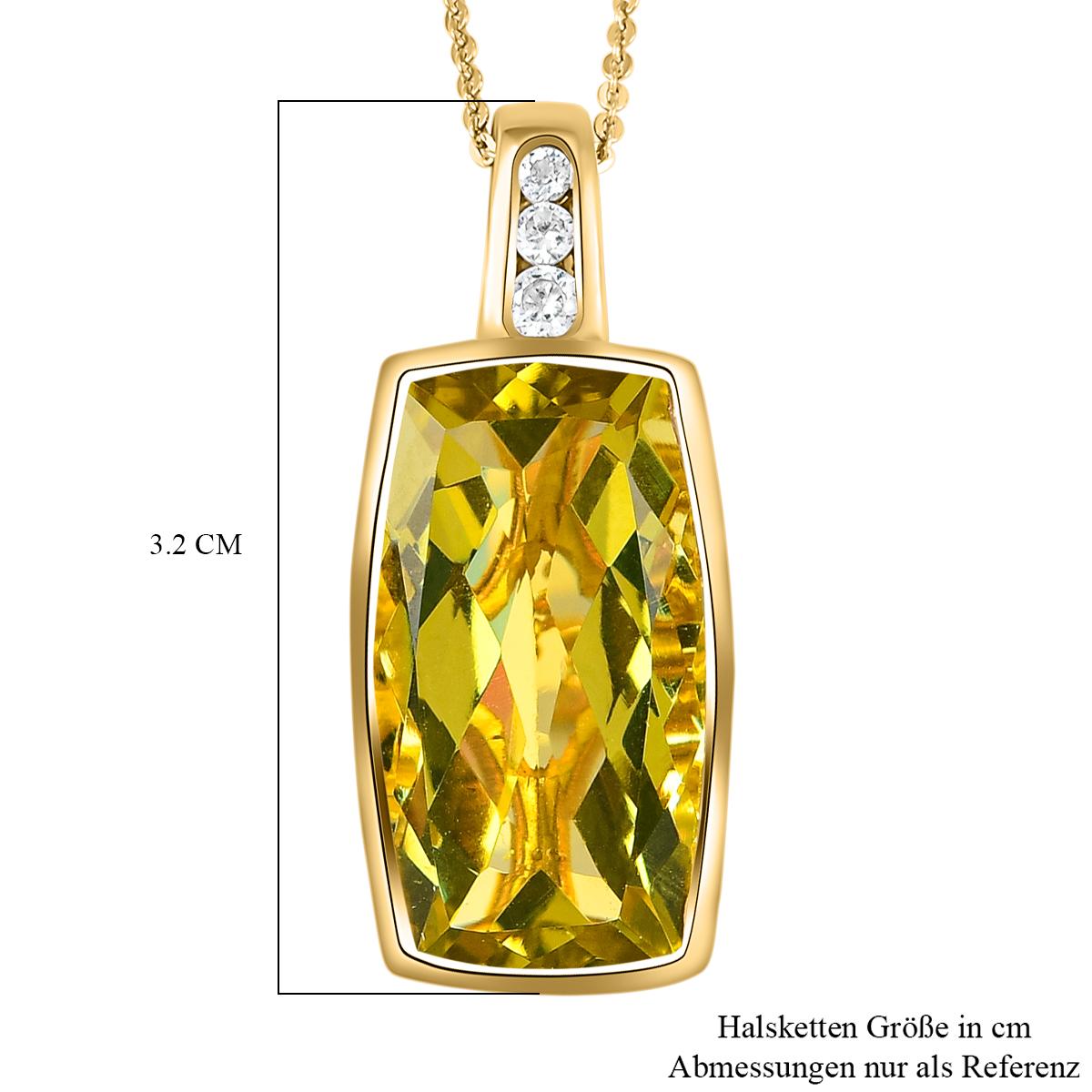 Ouro Verde-Quarz und weißer Zirkon-Anhänger mit Kette, 925 Silber vergoldet ca. 16.09 ct