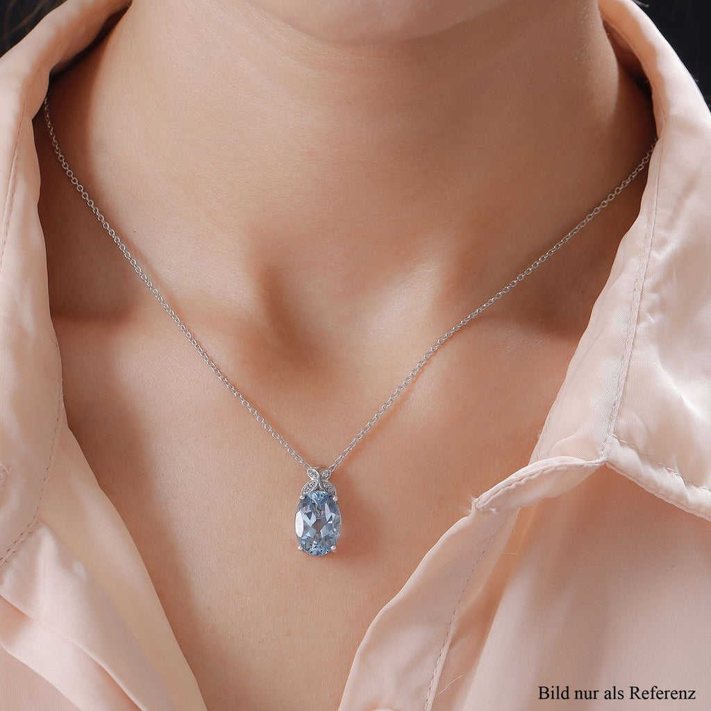 Himmelblauer Topas und weißer Zirkon-Anhänger mit Kette, ca. 50 cm, 925 Silber platiniert ca. 7.39 ct