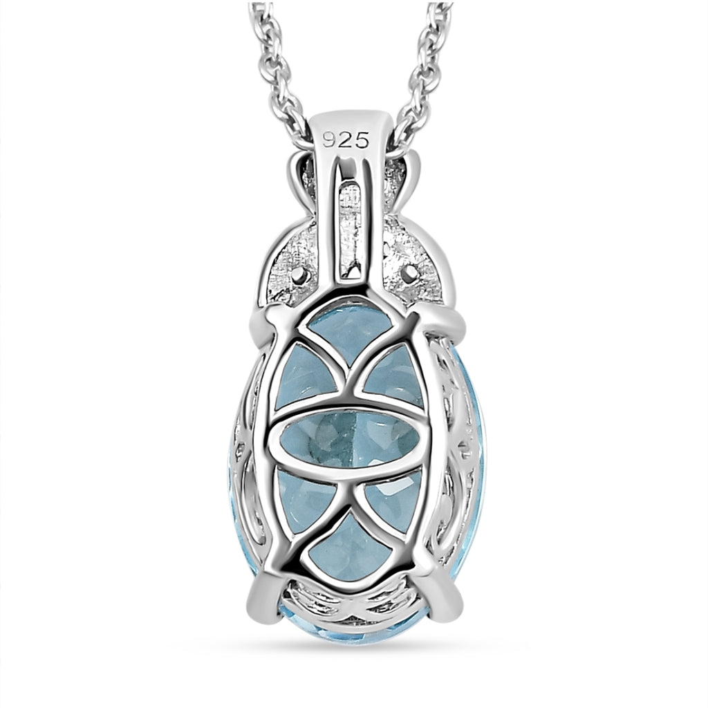 Himmelblauer Topas und weißer Zirkon-Anhänger mit Kette, ca. 50 cm, 925 Silber platiniert ca. 7.39 ct