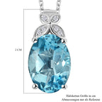 Himmelblauer Topas und weißer Zirkon-Anhänger mit Kette, ca. 50 cm, 925 Silber platiniert ca. 7.39 ct