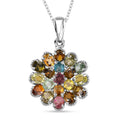 Mehrfach-Turmalin floraler Anhänger mit Kette in Silber, 3,17 ct.