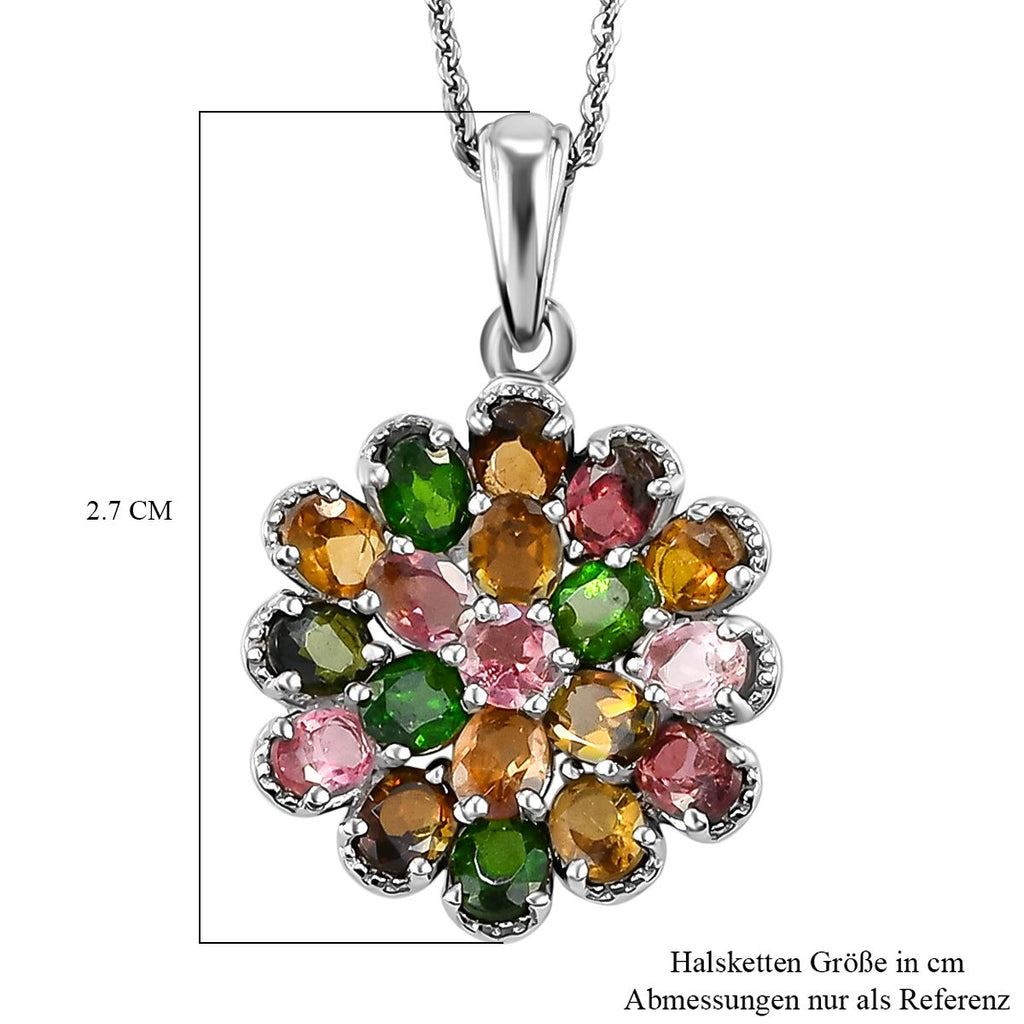 Natürlicher mehrfarbiger Turmalin Anhänger mit Kette, 925 Silber platiniert, ca. 3.17 ct