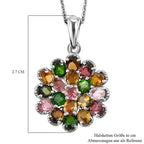 Natürlicher mehrfarbiger Turmalin Anhänger mit Kette, 925 Silber platiniert, ca. 3.17 ct