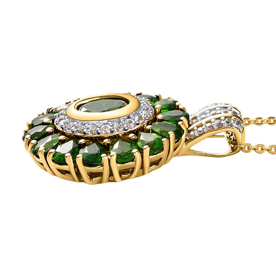 Natürlicher Chromdiopsid-Anhänger mit Kette, 925 Silber Gelbgold Vermeil ca. 4.55 ct