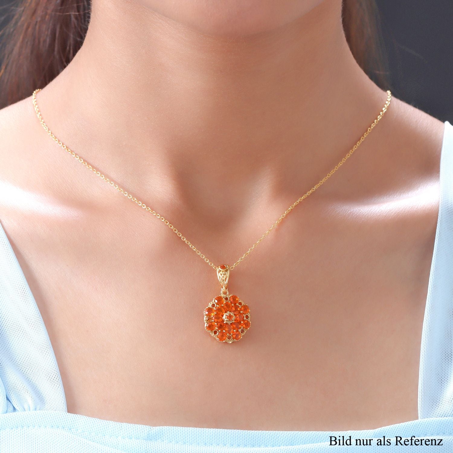Salamanca Feueropal-Anhänger mit Kette, 925 Silber Gelbgold Vermeil ca. 1.98 ct
