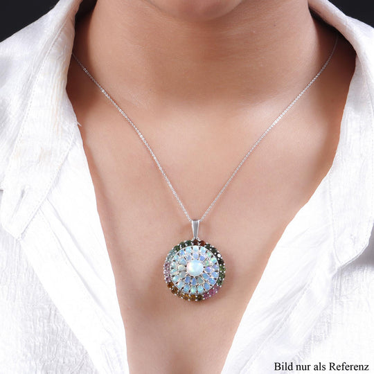 Natürlicher, äthiopischer Welo Opal Anhänger mit Kette, 925 Silber platiniert ca. 7.61 ct