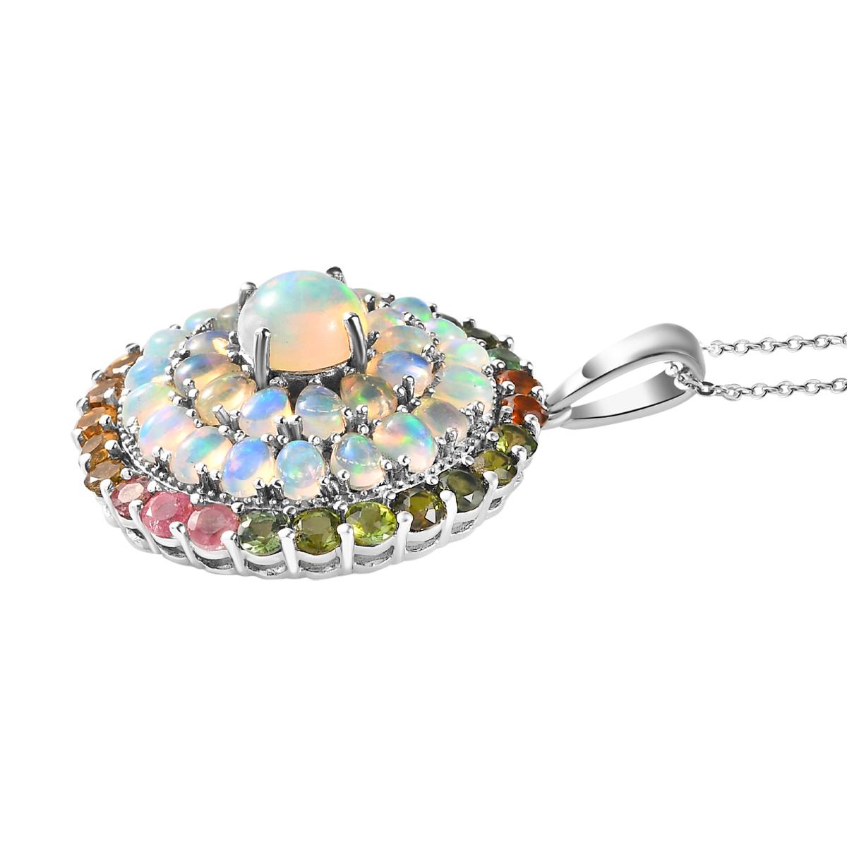 Natürlicher, äthiopischer Welo Opal Anhänger mit Kette, 925 Silber platiniert ca. 7.61 ct