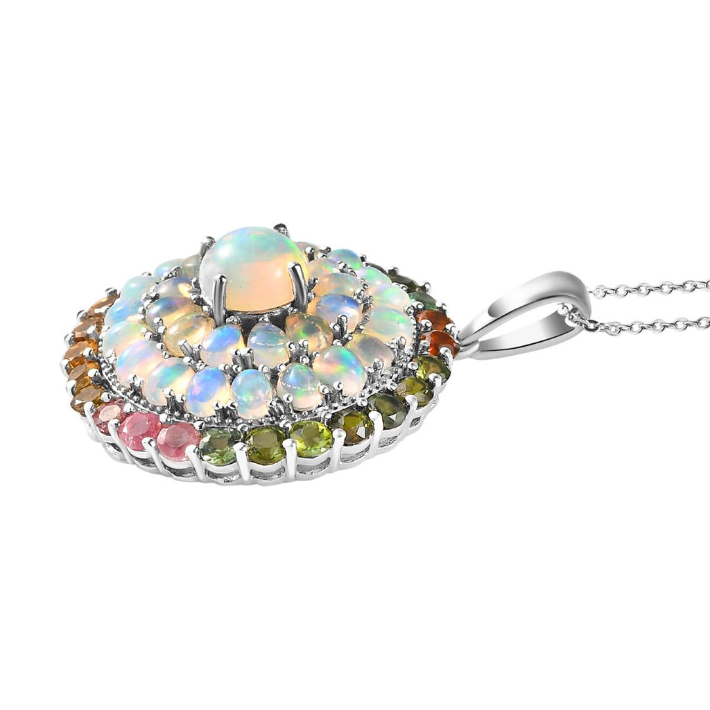 Natürlicher, äthiopischer Welo Opal Anhänger mit Kette, 925 Silber platiniert ca. 7.61 ct