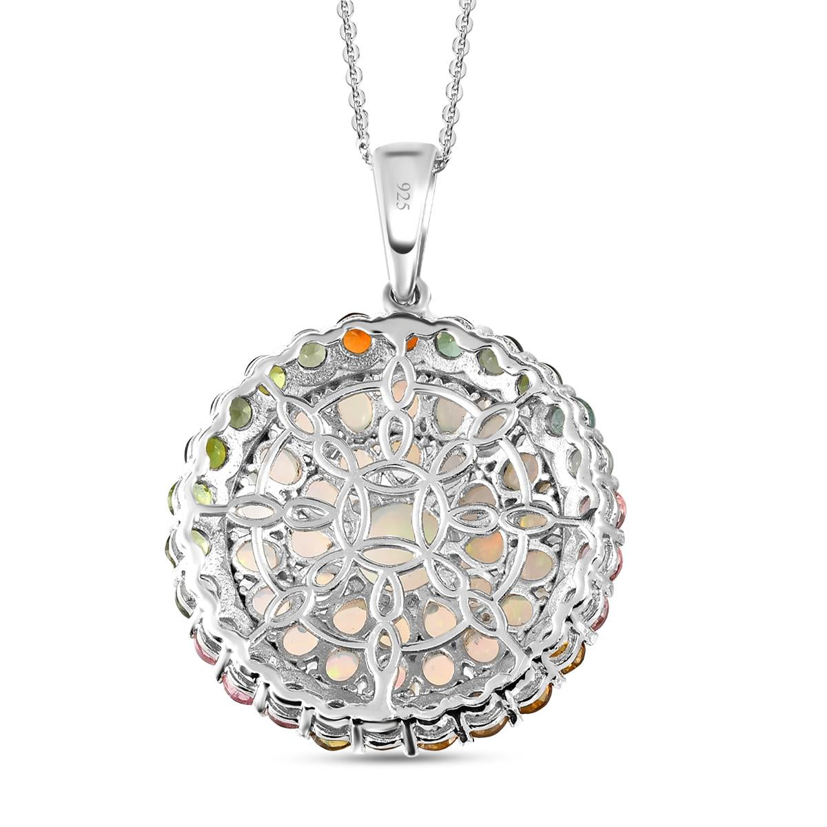Natürlicher, äthiopischer Welo Opal Anhänger mit Kette, 925 Silber platiniert ca. 7.61 ct