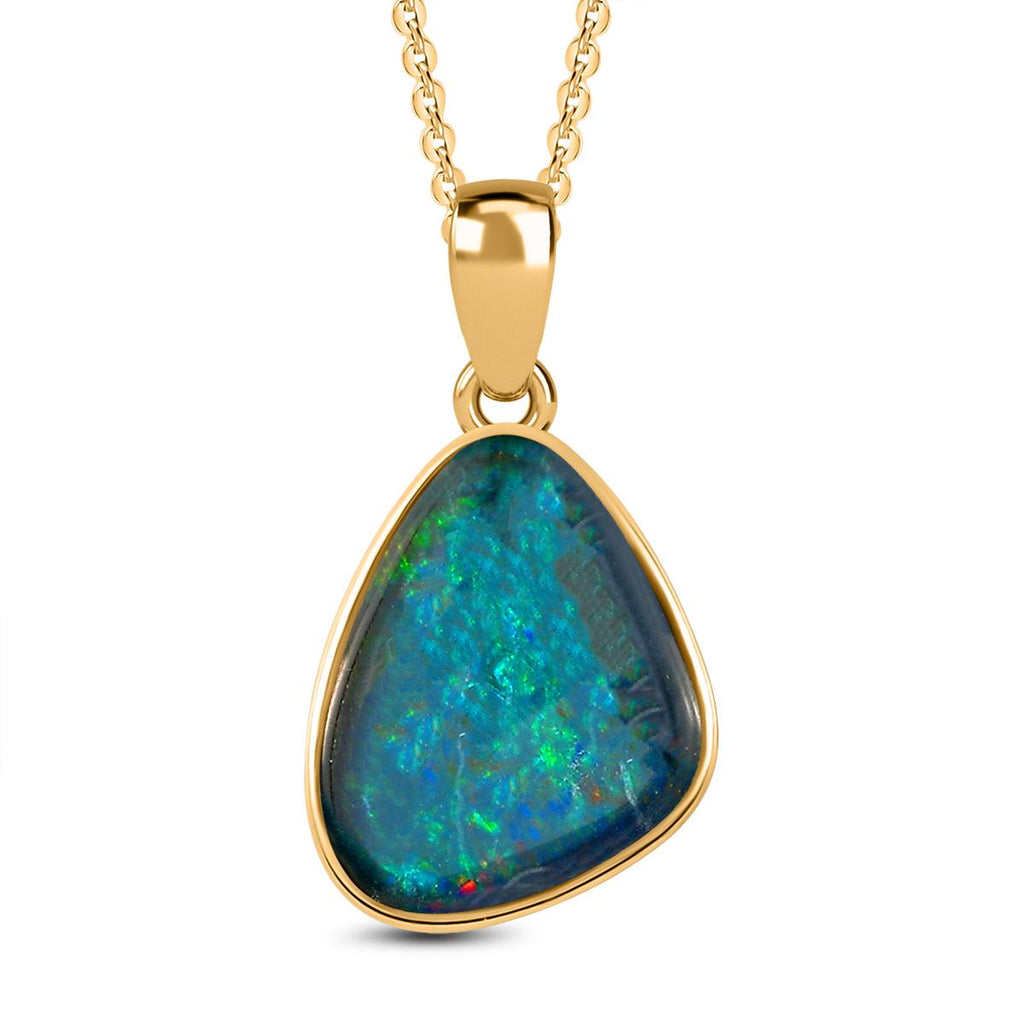 Boulder Opal Triplette-Anhänger mit Kette, 925 Silber vergoldet ca. 4.03 ct